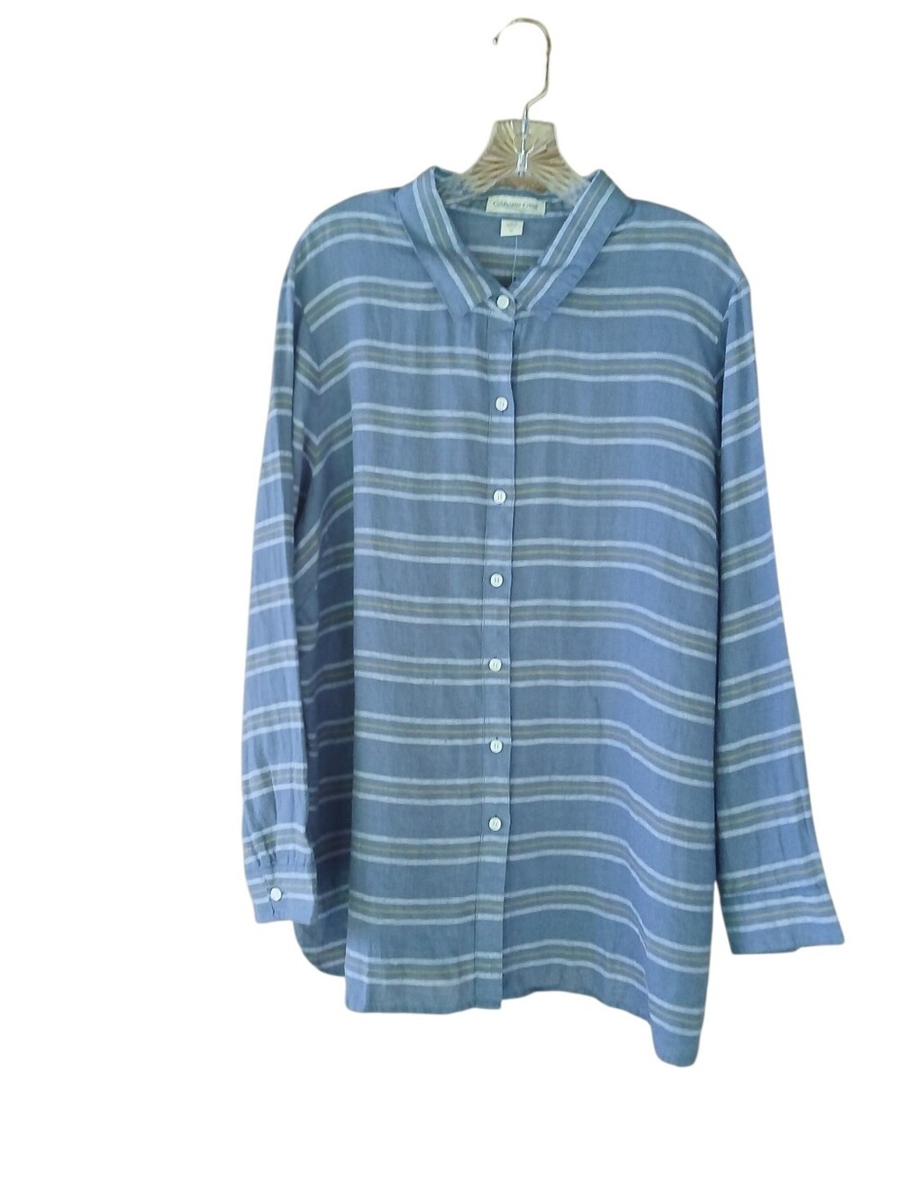 Coldwater Creek Blue Striped Long Sleeved Linen Shirt Size 1X